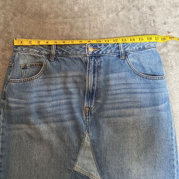 Patchwork Tri Denim Medium Wash Midi Skirt - Picture 8 of 10